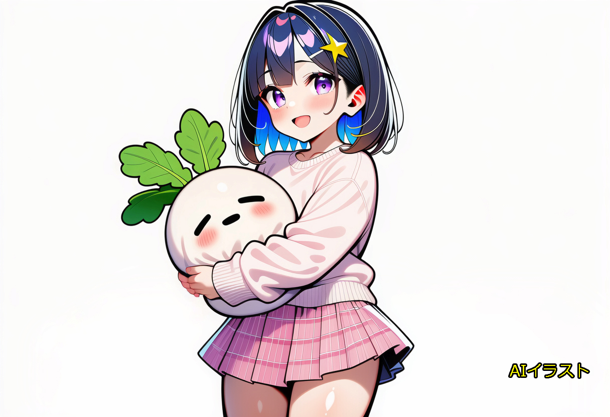 カギイマ　vol.1 　株の「必勝法」を求められた方へ　そんなものウチにはないで・・・　蕪（株）のぬいぐるみを持っている女の子（カブコ）　